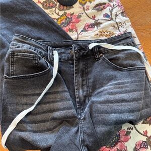 Women’s Black Washed Jeans with Drawstring Waist
